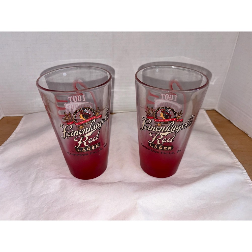 Set of 2 Leinenkugel's Red Lager Pint Glasses | Red Ombré Fade Beer Glass